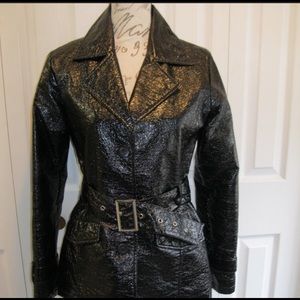 Outer edge women’s belted patent jacket